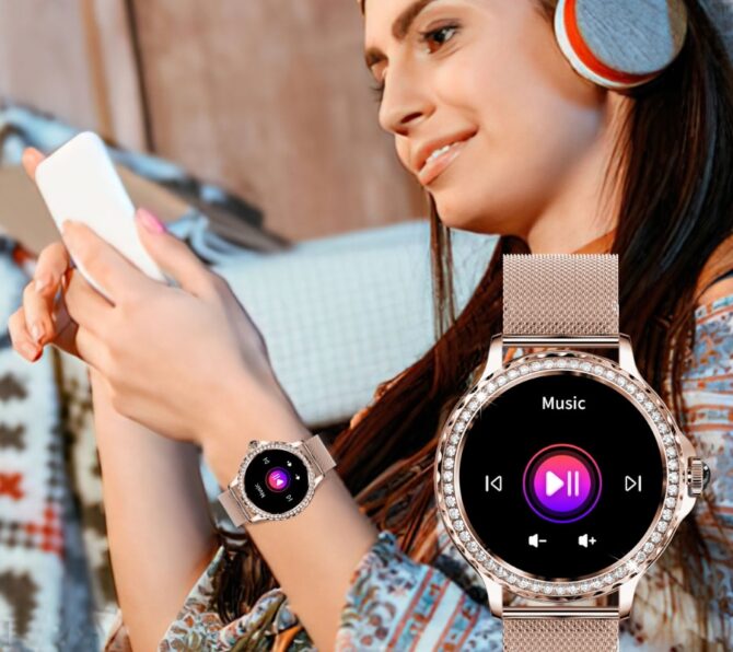 Smartwatch Damski Rubicon RNCF19-1 Różowe Złoto  Bransoleta + Pasek - obrazek 13