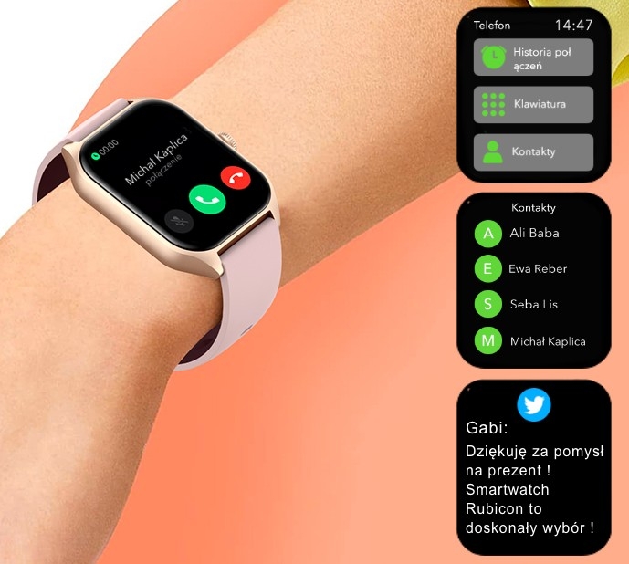 Smartwatch Damski Rubicon RNCF03-5 Różowe złoto Bransoleta + Pasek - obrazek 8